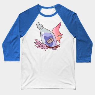Pale Pink Wings: Glass Bottle with Violet Liquid, Amidst Floral Harmony Baseball T-Shirt